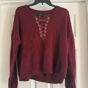 Forever 21 Burgundy Lace-Up Sweater